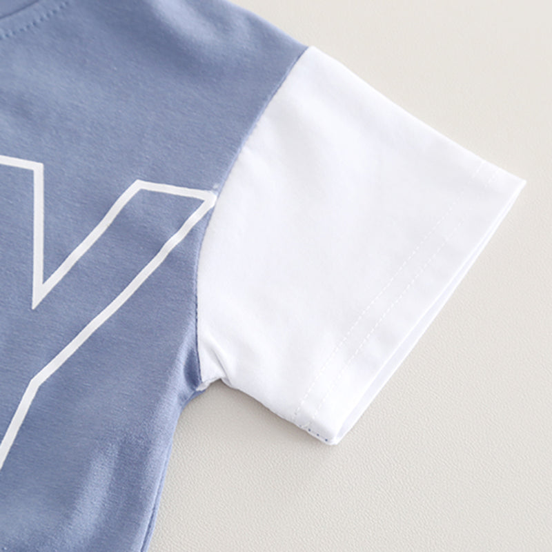 Boys Blue Colorblocked Typographic Printed T-Shirt With Shorts Set 2 pc. Sets