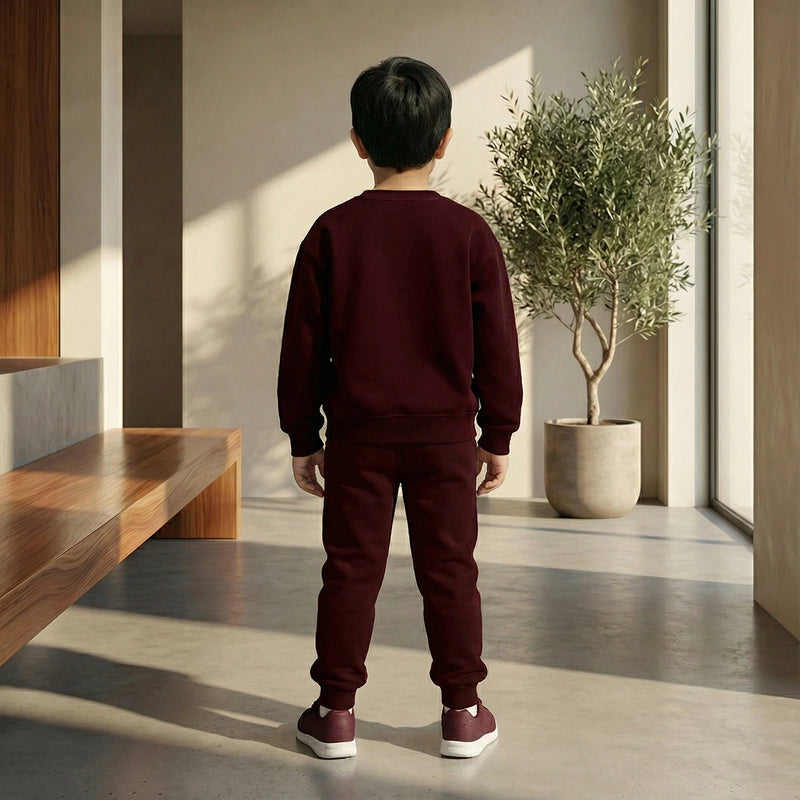 Boys Maroon K-Pop Star Graphics Sweatshirt With Jogger Co-ord Sets Sets