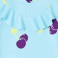 Girls Sky Blue Cherry Printed Top With Legging Swimwear Sets Sets