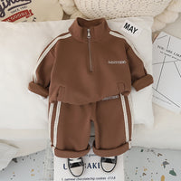 Boys Brown Solid Sweatshirt With Pants Co-ord Set 2 pc. Sets Brown 1-2 Y