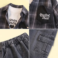 Boys Black Checked Shirt With T-Shirt And Denim Pants Sets 3 pc. Sets