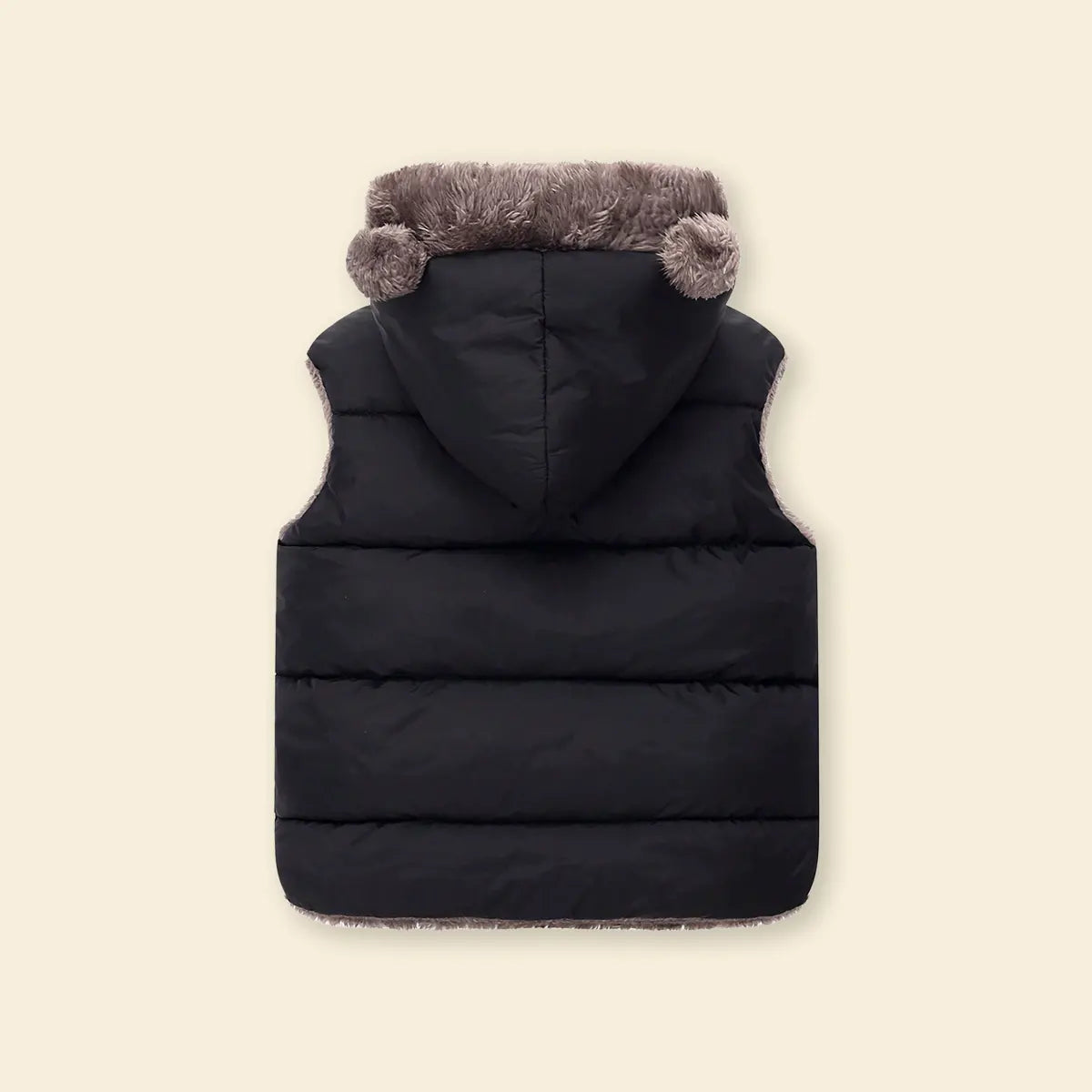 Boys Black Sleeveless Hooded Puffer Vest With Faux-fur Trim Coats & Jackets