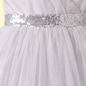Girls Light Grey Floral Applique Sleeveless Fit & Flare Dress Party Dresses