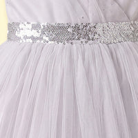 Girls Light Grey Floral Applique Sleeveless Fit & Flare Dress Party Dresses