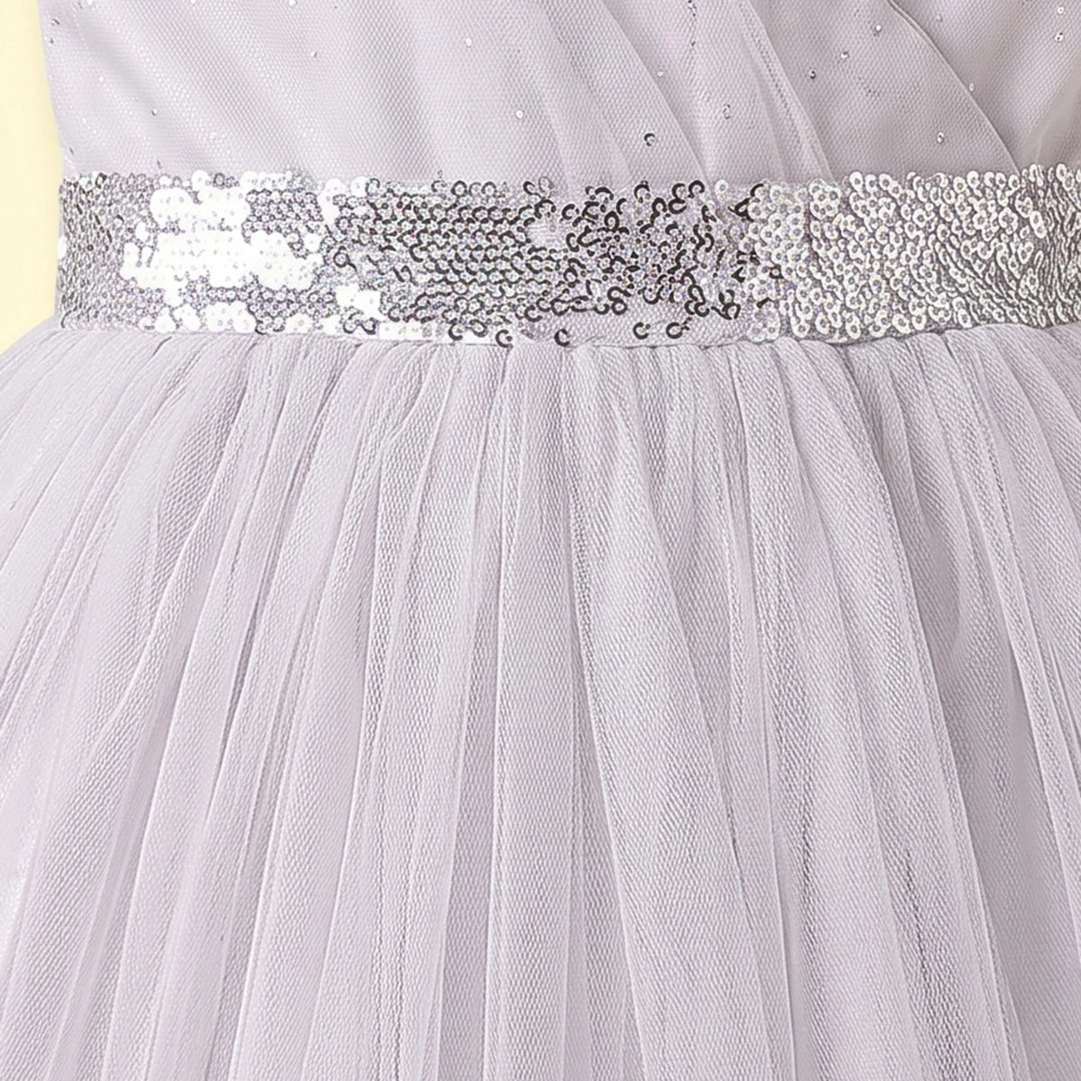 Girls Light Grey Floral Applique Sleeveless Fit & Flare Dress Party Dresses