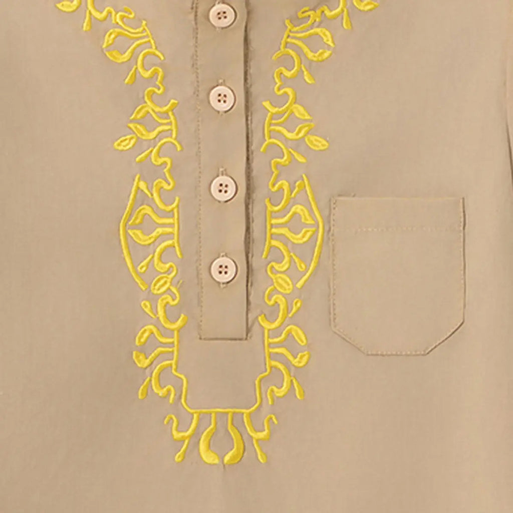 Boys Khaki Embroidered Kurta With Pajama Sets Ethnicwear Boys