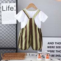 Boys Short Sleeves T-Shirt With Green Vertical Striped Dungaree Set 2 pc. Sets