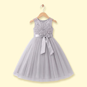 Girls Light Grey Floral Applique Party Gown Party Dresses Light Grey 2-3 Y
