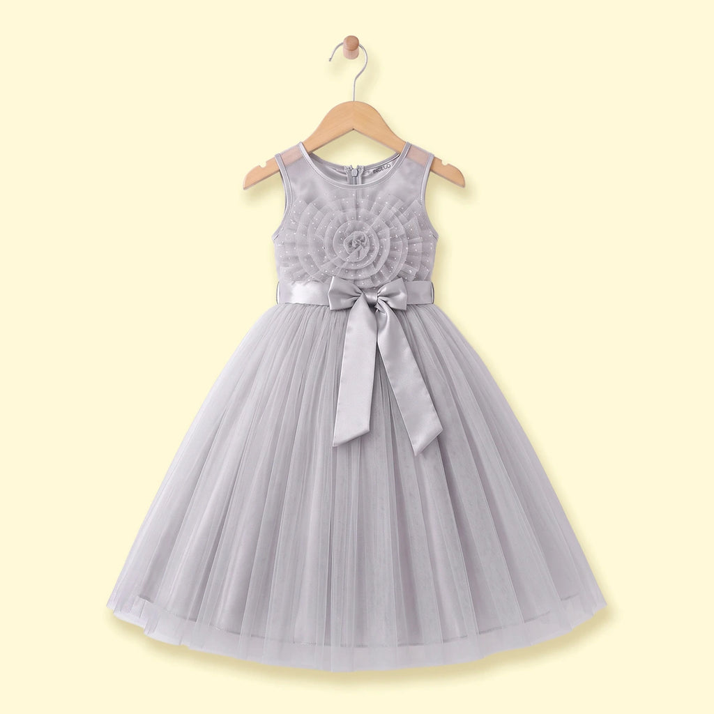 Girls Light Grey Floral Applique Party Gown Party Dresses Light Grey 2-3 Y