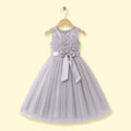Girls Light Grey Floral Applique Party Gown Party Dresses Light Grey 2-3 Y