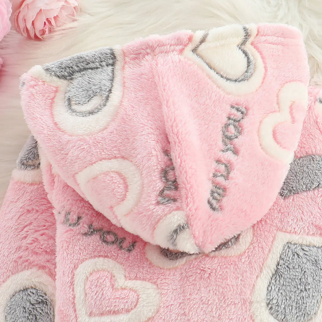 Girls Pink Heart Self-Design Hooded Sweatshirt Sweatshirts & Hoodies