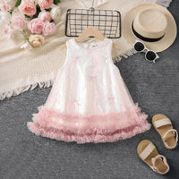 Girls Light Pink Sequins Embellished Sleeveless Flared Party Dress Party Dresses Light Pink 1-2 Y