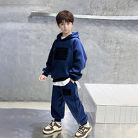 Boys Blue Abstract Printed Hooded Oversized Sweatshirt With Jogger Sets Sets
