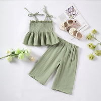 Girls Green Sleeveless Smocked Peplum Top With Cropped Pants Co-ord Sets Sets Green 1-2 Y