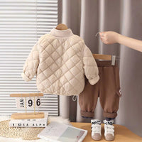 Boys Beige Long Sleeve Fleece Jacket With Quilted Vest & Jogger Sets Sets