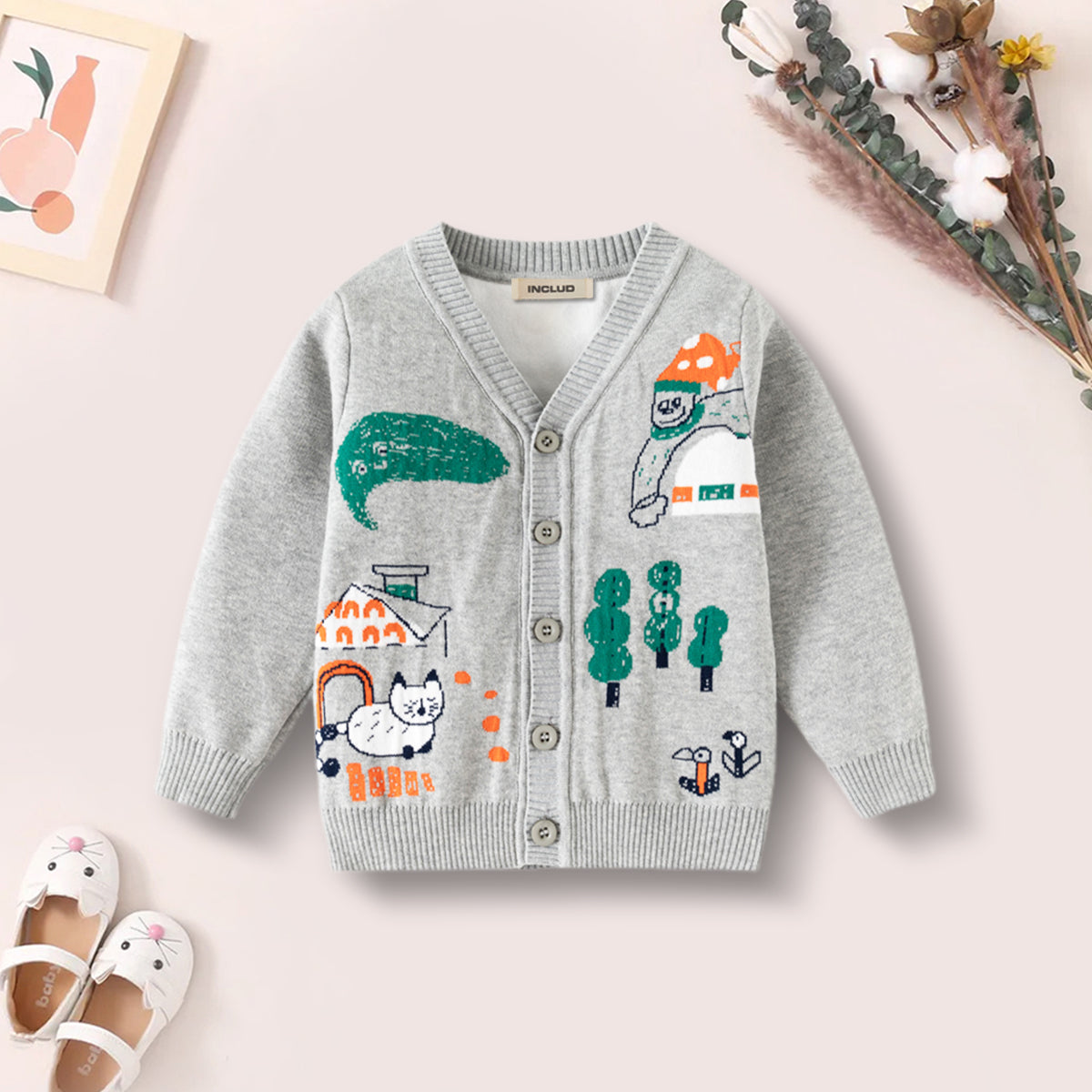Boys Grey Self-Design Cardigan Sweaters & Cardigans Grey 2-3 Y