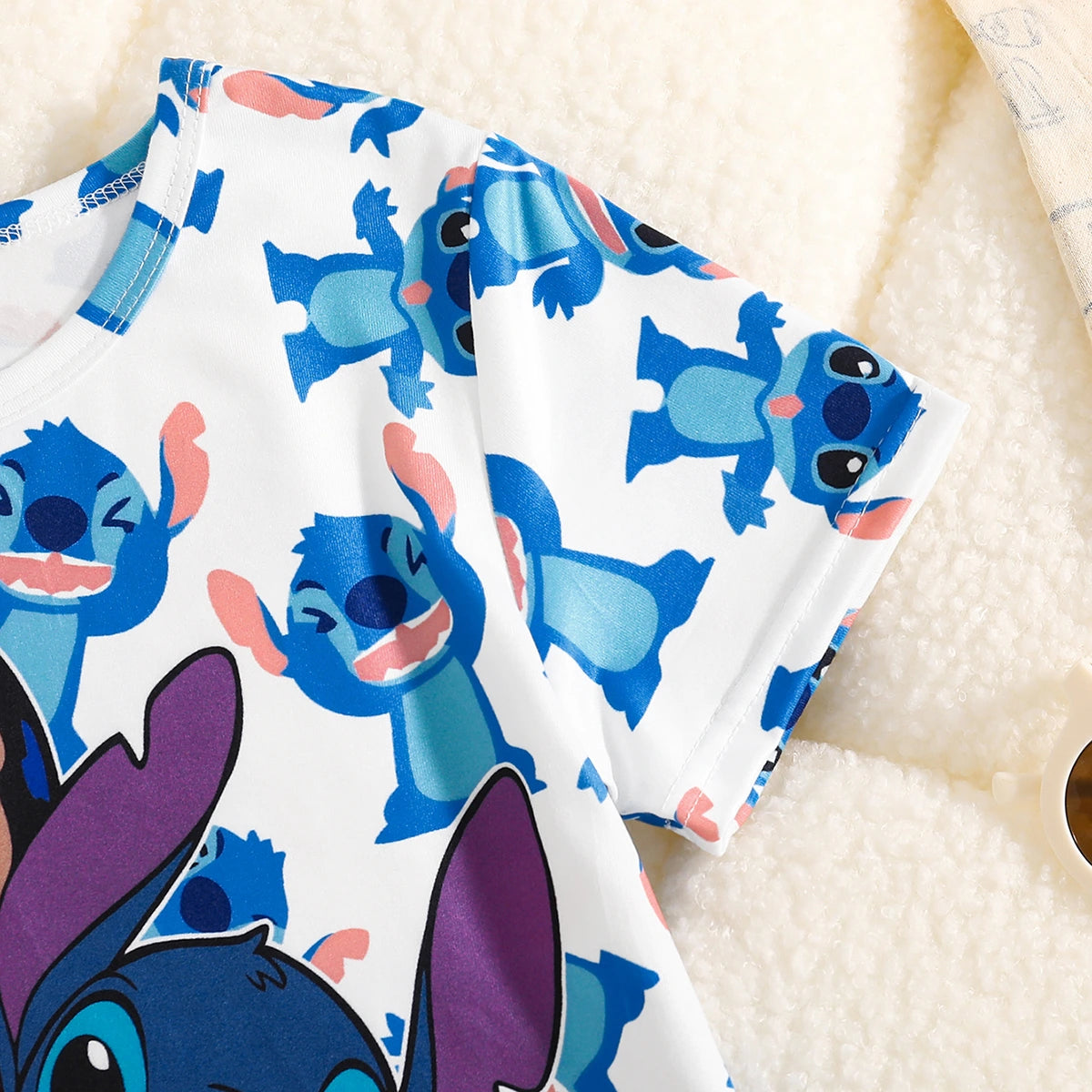Girls Blue Cartoon Characters Printed T-Shirt With Elasticated Shorts Sets 2 pc. Sets