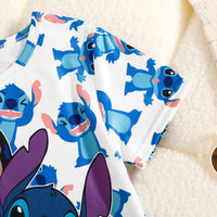 Girls Blue Cartoon Characters Printed T-Shirt With Elasticated Shorts Sets 2 pc. Sets