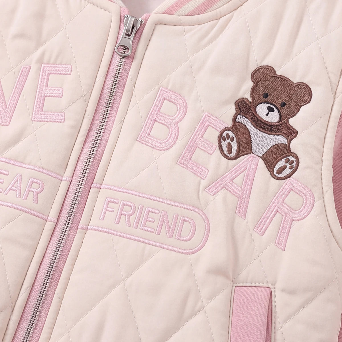 Girls Pink Embroidered Regular Sweatshirt With Sleeveless Jackets, Pants & Bag Sets 4 pc. Sets
