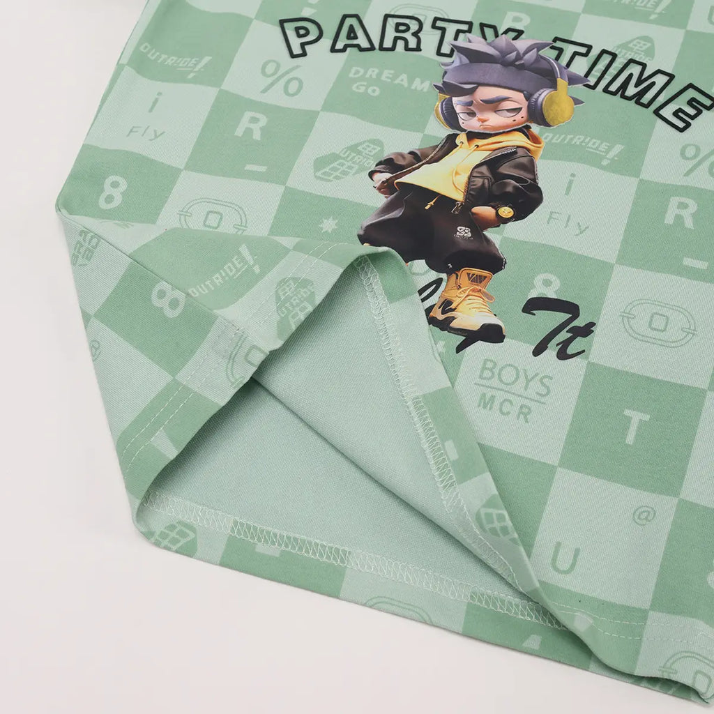 Boys Green Check Graphic T-Shirt With Elasticated Shorts Sets Sets