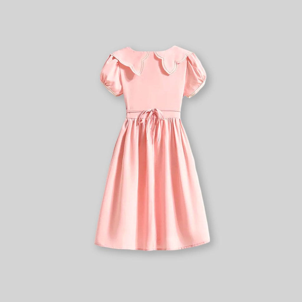 Girls Short Sleeve Scalloped Collar Dress Casual Dresses   