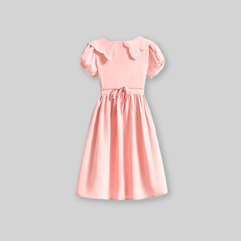 Girls Short Sleeve Scalloped Collar Dress Casual Dresses   