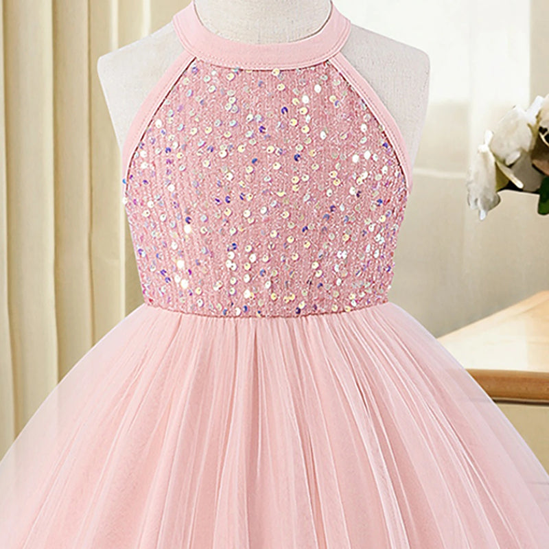 Girls Light Pink Sequin Embellished Sleeveless Fit & Flare Dress Casual Dresses