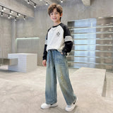 Boys Light Blue Scoop Pocket Denim Pants With Drawstring