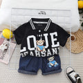Boys Black Bear Printed Polo Polo T-Shirt With Denim Shorts Sets 2 pc. Sets Black 1-2 Y