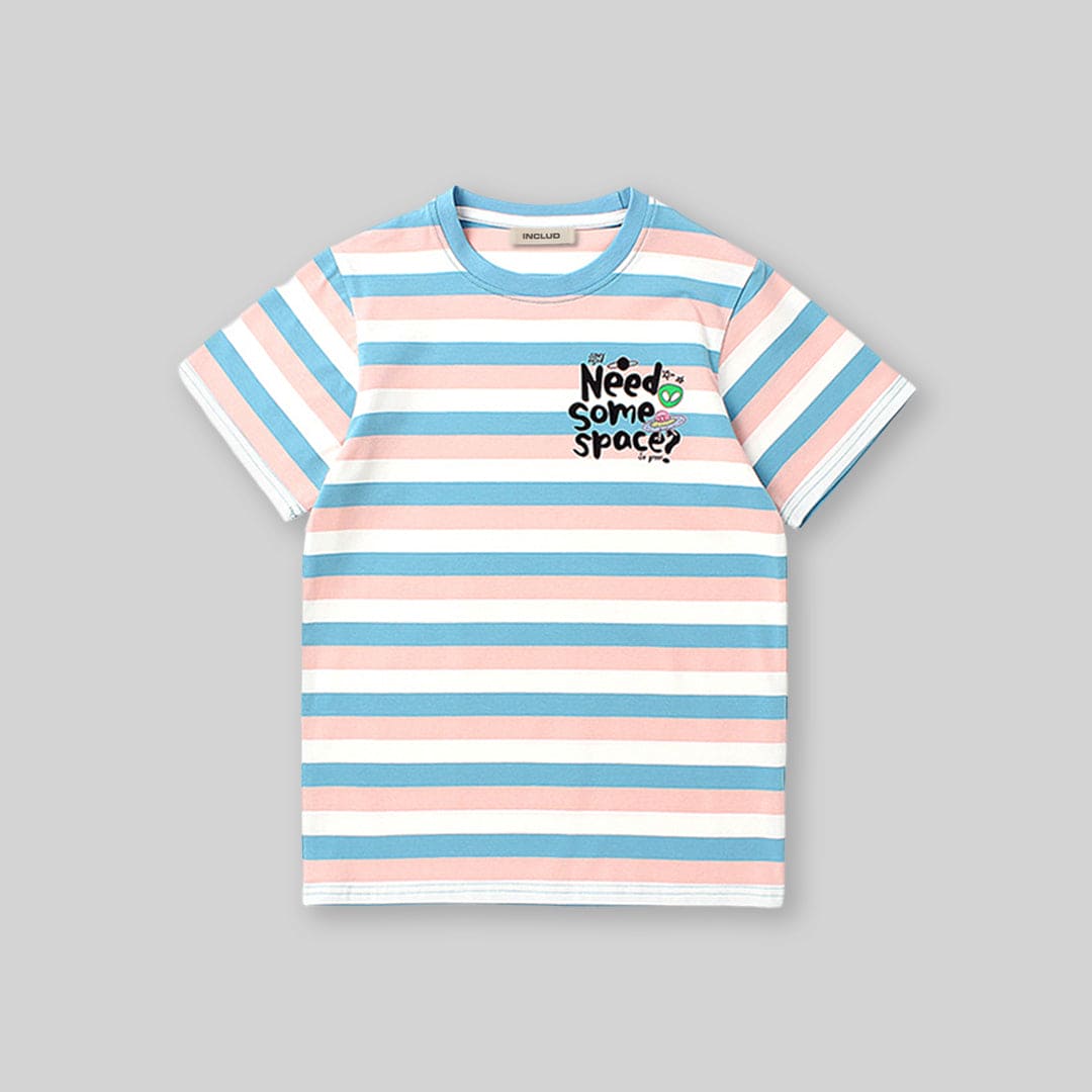 Boy Striped Short Sleeves T-Shirt Tshirts Blue 6-7 Y 