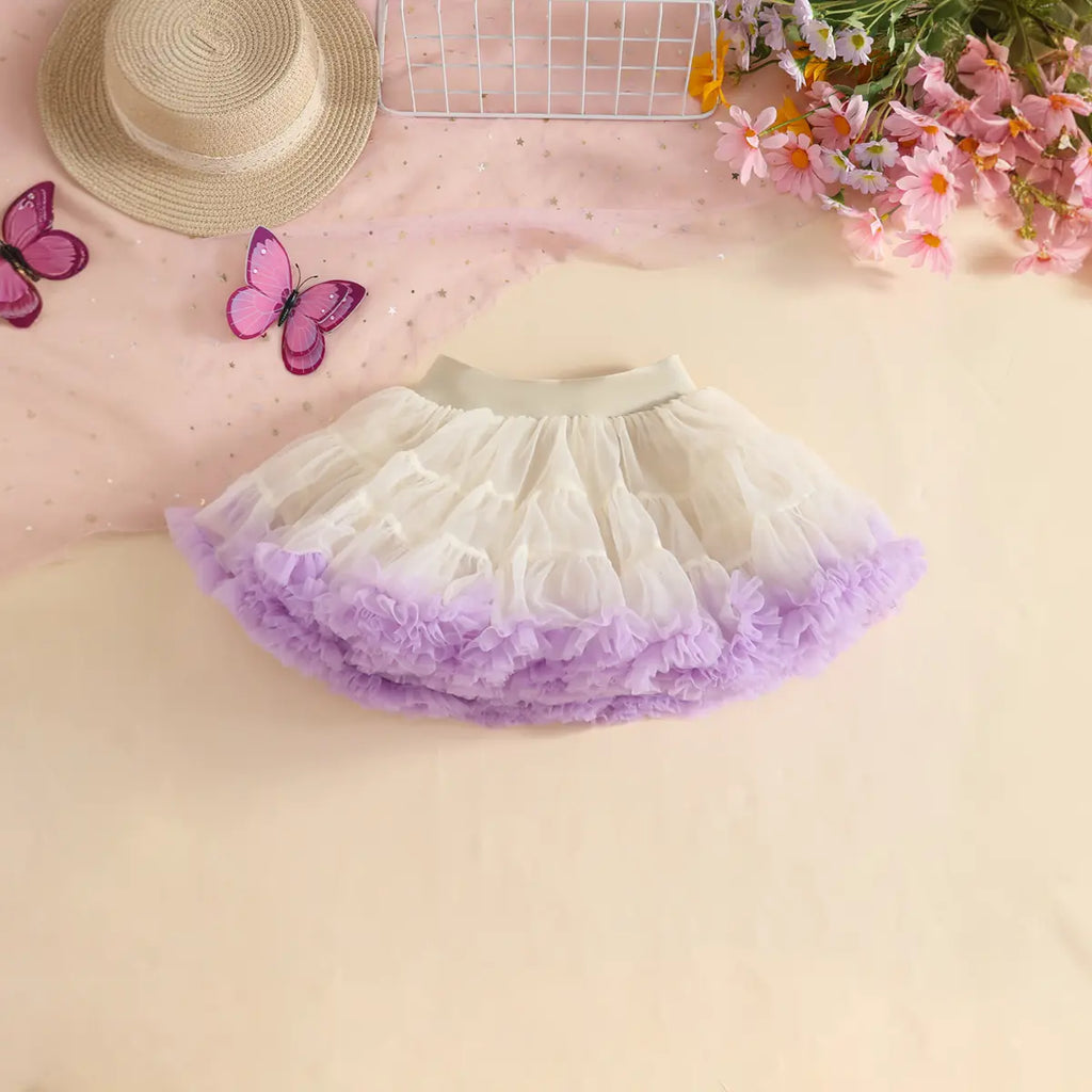 Girls Purple Butterfly Applique Halter Top With Tiered Tulle Tutu Skirt Sets Sets