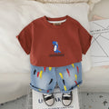 Boys Brown Dinosaur Graphic T-Shirt With Denim Shorts Set 2 pc. Sets Brown 1-2 Y