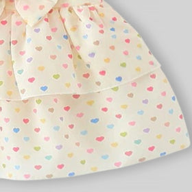 Girls Apricot Heart Print A-Line Dress With Bow Details Casual Dresses