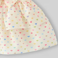 Girls Apricot Heart Print A-Line Dress With Bow Details Casual Dresses