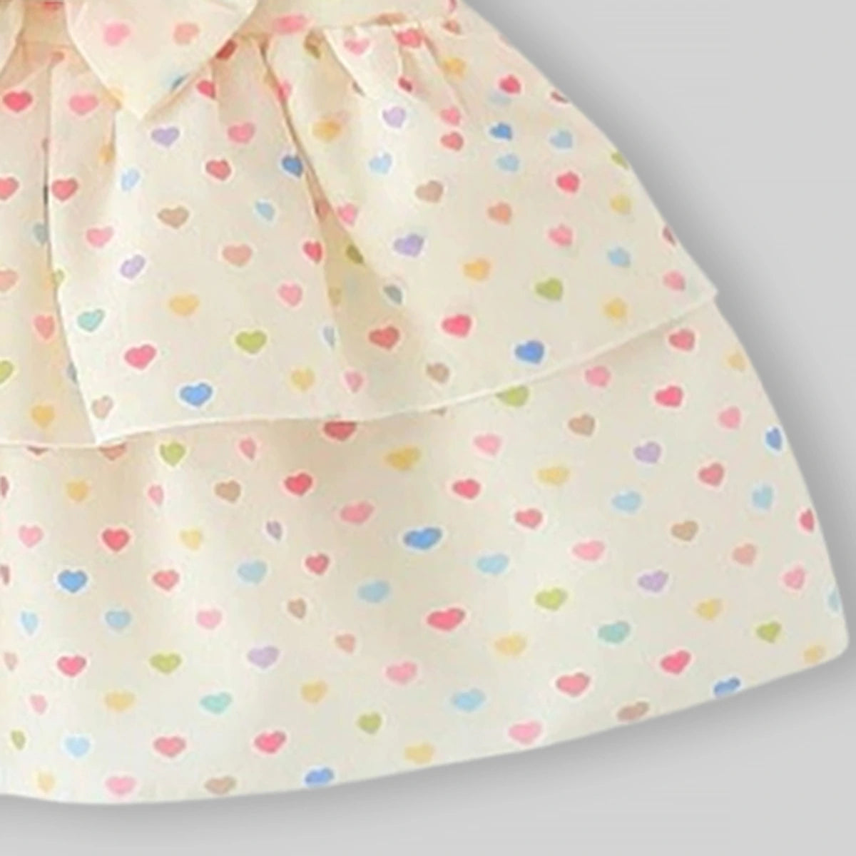 Girls Apricot Heart Print A-Line Dress With Bow Details Casual Dresses