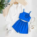 Girls Long Sleeves Shirt With Blue Camisole Top And Shorts Set 3 pc. Sets Blue 2-3 Y