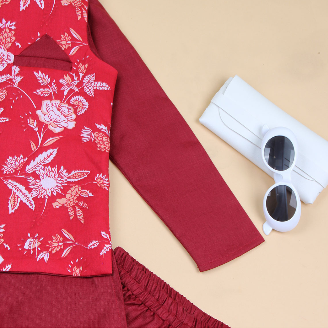 Boys Red Floral Printed Pyjama Set Ethnic Gift Hamper Sets