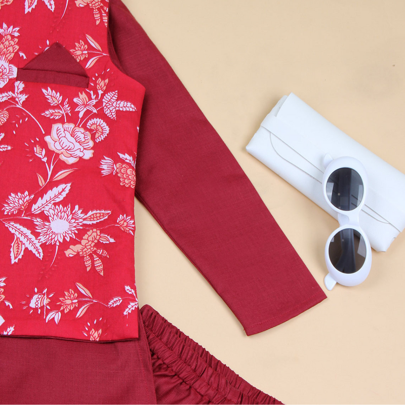 Boys Red Floral Printed Pyjama Set Ethnic Gift Hamper Sets