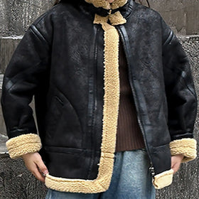 Girls Black Faux Leather Heavy Jacket With Fleece Lining Coats & Jackets