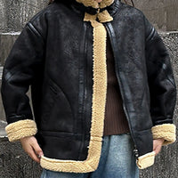 Girls Black Faux Leather Heavy Jacket With Fleece Lining Coats & Jackets