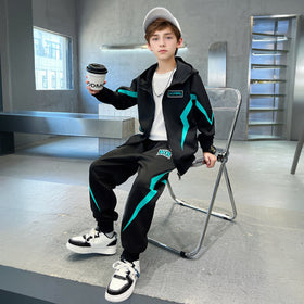 Boys Black Abstract Printed Winter Zipper Hoodie With Jogger Set 2 pc. Sets