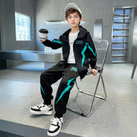 Boys Black Abstract Printed Winter Zipper Hoodie With Jogger Set 2 pc. Sets
