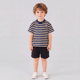 Boys Navy Striped Short Sleeve T-Shirt With Shorts Sets 2 pc. Sets Navy Blue 1-2 Y