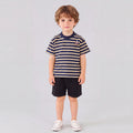 Boys Navy Striped Short Sleeve T-Shirt With Shorts Sets 2 pc. Sets Navy Blue 1-2 Y