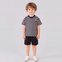 Boys Navy Striped Short Sleeve T-Shirt With Shorts Sets 2 pc. Sets Navy Blue 1-2 Y