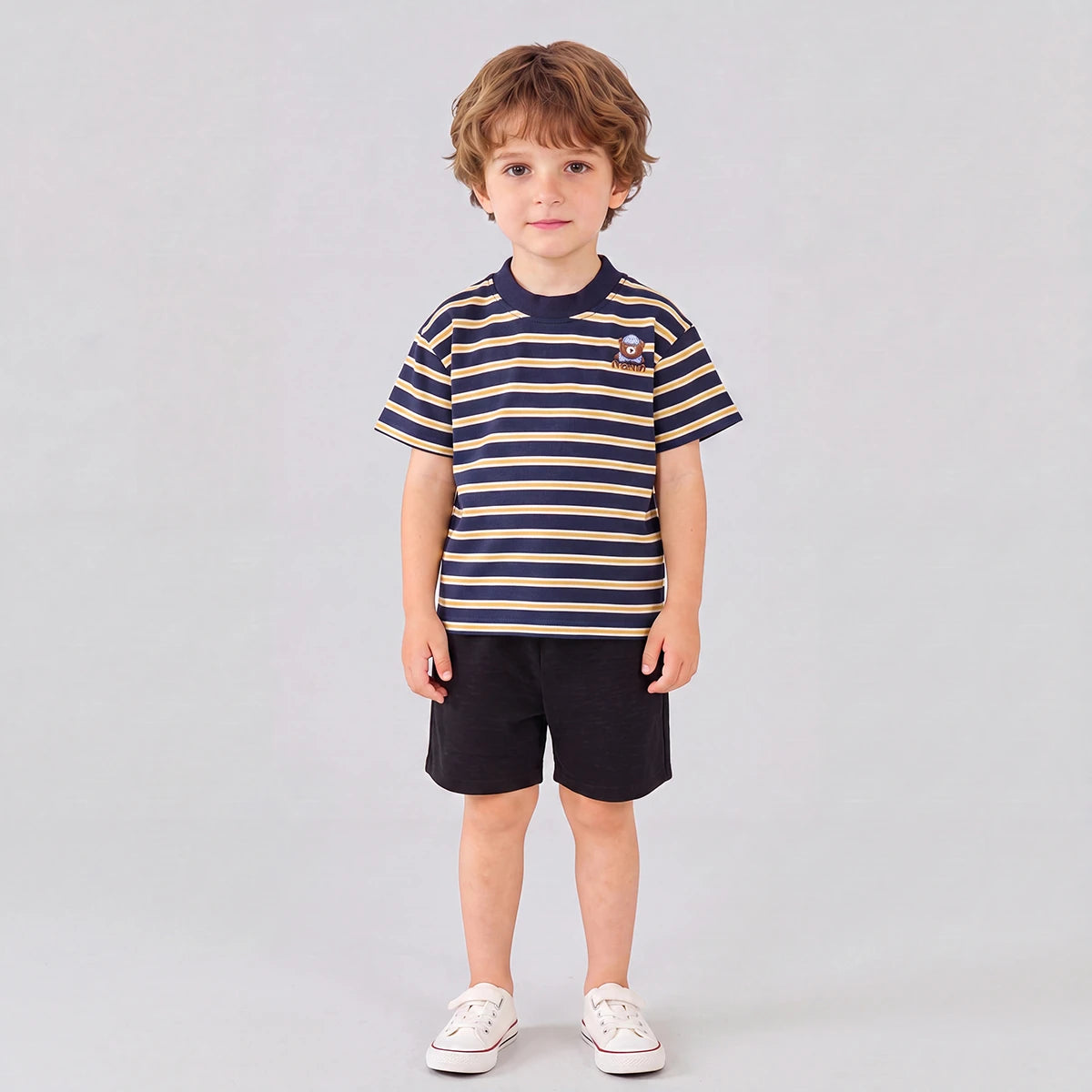 Boys Navy Striped Short Sleeve T-Shirt With Shorts Sets 2 pc. Sets Navy Blue 1-2 Y