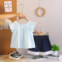 Girls Light Blue Bunny & Heart Printed Top With Shorts Sets Sets