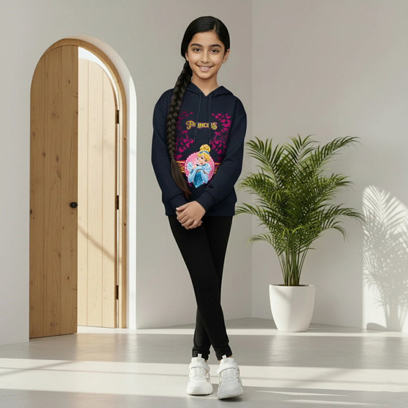Girls Navy Blue Princess Graphics Hooded Sweatshirt Sweatshirts & Hoodies Navy Blue 6-7 Y