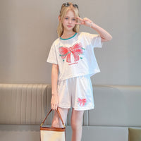 Girls White Bow Printed Summer Top With Shorts Set 2 pc. Sets