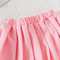 Girls Pink Embellished Ruffled Blazer Vest With Pleated Skirt & Camisole Top Sets Sets